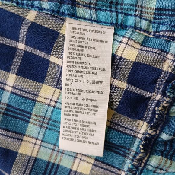 Hollister Plaid Ruffle Blouse Small long sleeve button up waist tie blue yellow - Picture 5 of 10